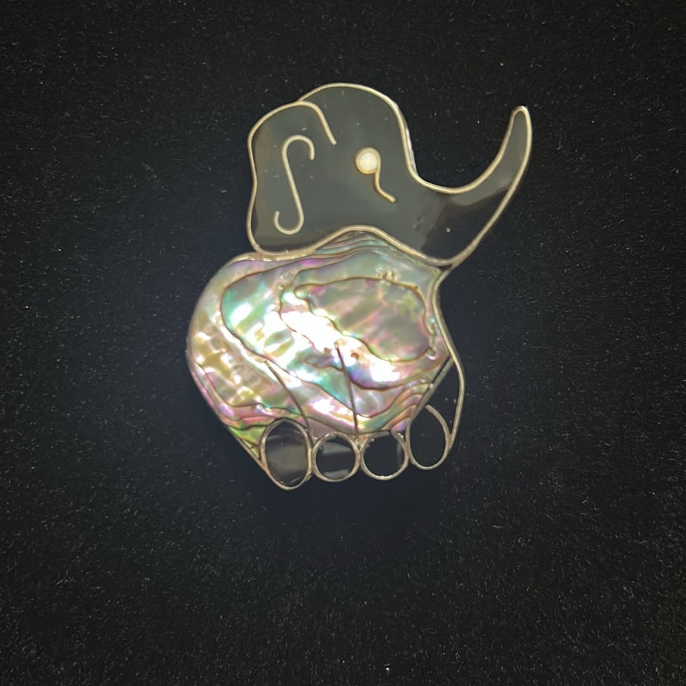 90s Abalone Alpaca Elephant Brooch